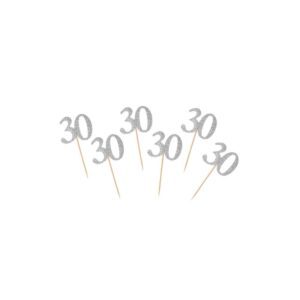 Bâtonnets décoratifs 30 ans - argenté - 6 pièces