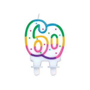 Bougie gâteau - Arc-en-ciel - 60ans - 1 pièce