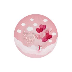 Assiette en carton - Love is In The Air rose - 6 pièces - 18cm