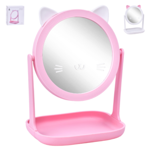 Miroir sur pied petit chat rose et blanc – 16 x 12 x 22 cm