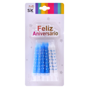 x_Bougies "Feliz Aniversário" - bleue - lot de 12pcs