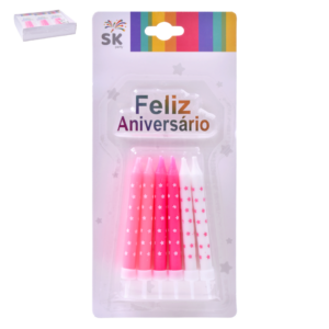 x_Bougies "Feliz Aniversário" - rose - lot de 12pcs